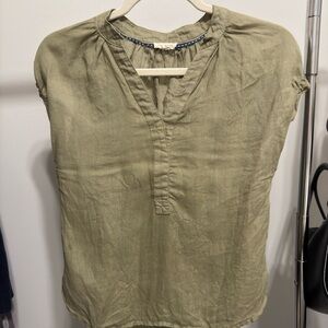 Anthropologie Green Cap Sleeve Blouse with Relaxed Fit